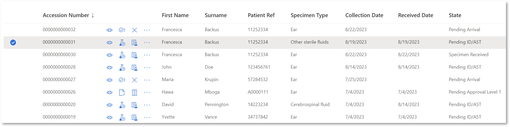 SampleSpecimenListSelected.png